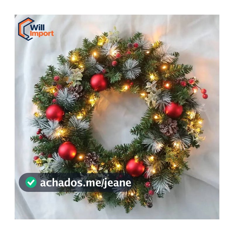 Guirlanda Natalina De Luxo Natal 40cm LED Decorações Porta Pendurado De Natal Feliz Natal