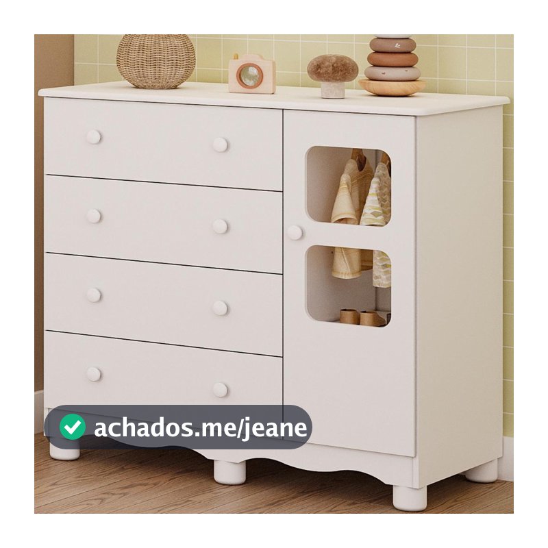 Cômoda de Bebê Infantil 1 Porta com Janela 4 Gavetas 100% MDF Uli