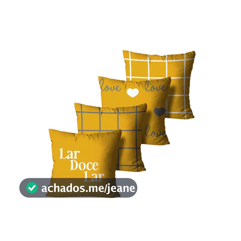 Kit com 4 Capas de Almofada Decorativas Lar Doce Lar Amarelo