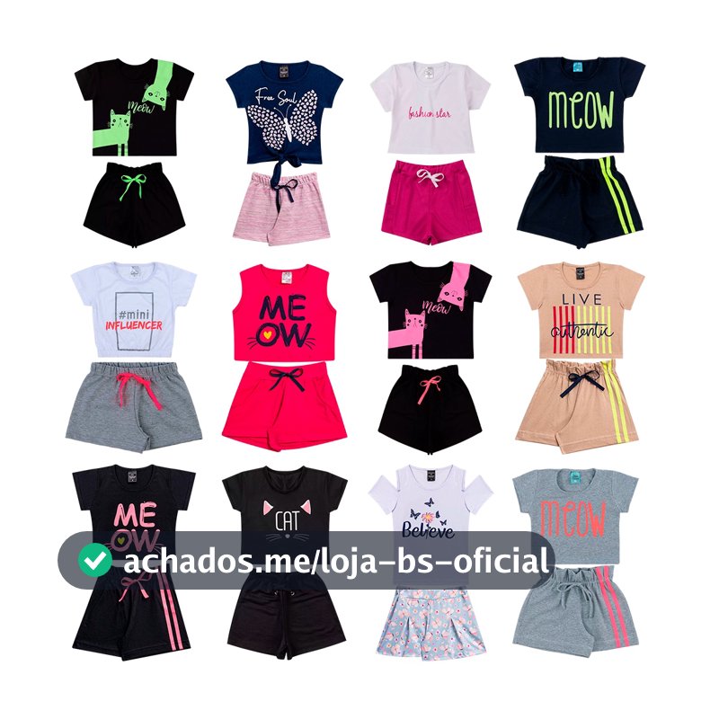 Kit Sortido 10 Peças de Roupas Infantil Menina 5 Blusas + 5 Shorts Kit com 5 Conjuntos de Menina