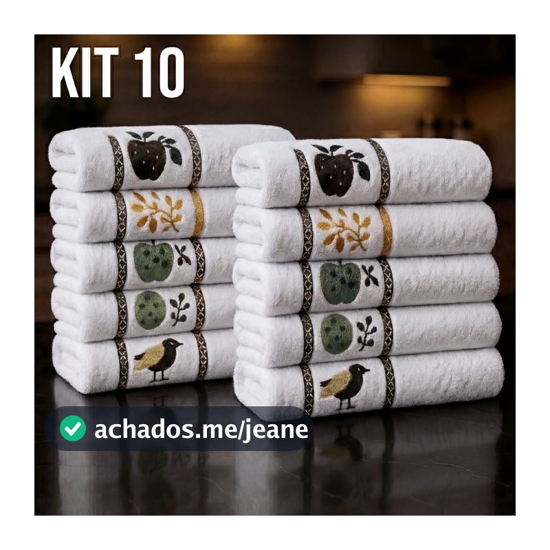 Kit 10 Pano De Copa Jacquard Premium 100% Algodão Desenhos Na Barra