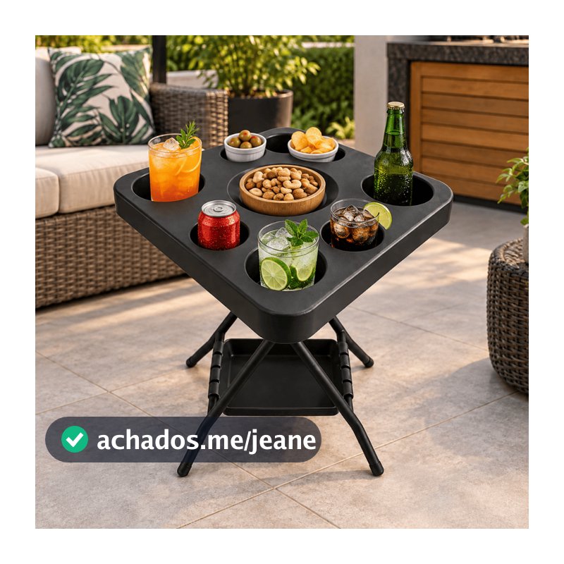 Mesinha Petisqueira Multiuso Dobrável Desmontável Portátil Bandeja Churrasco Área Lazer Bar Piscina