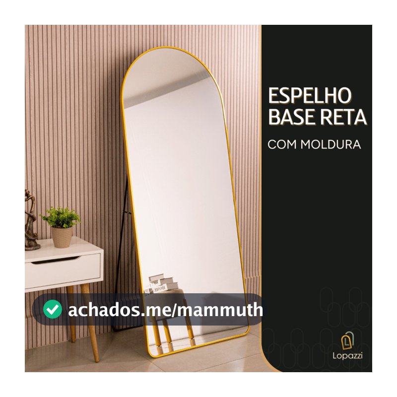 Espelho Lopazzi Base Reta Corpo Inteiro 170x70 Com Suporte de Chão Moldura Alumínio Quarto Sala Decorativo