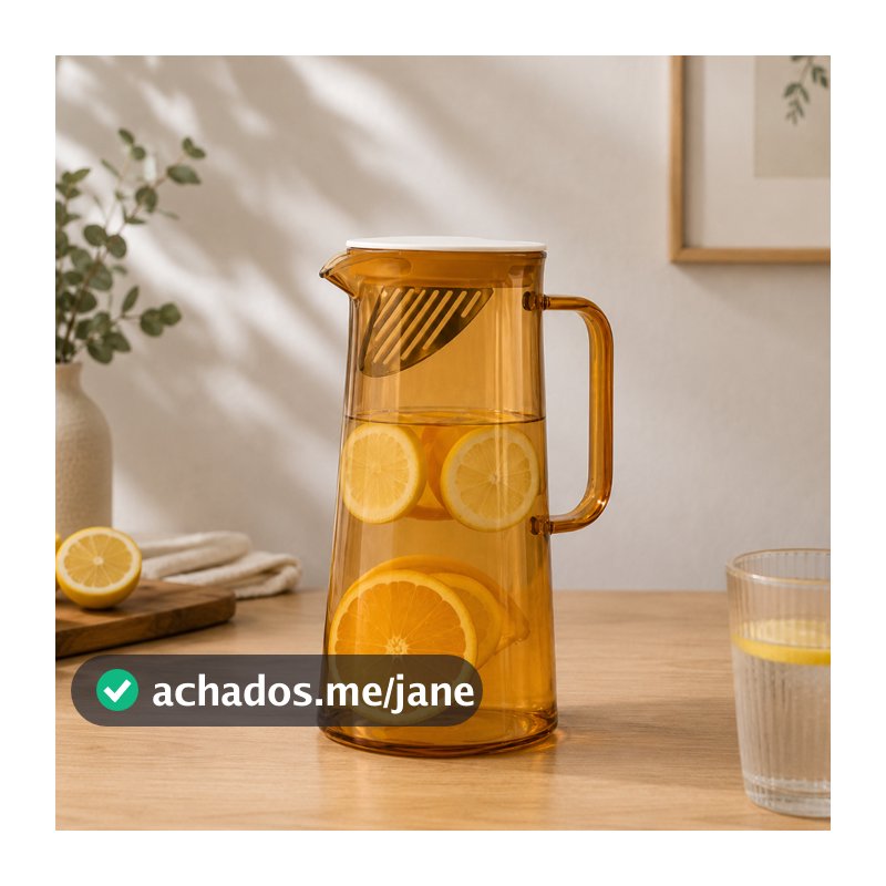 Jarra de Vidro Âmbar Borossilicato 1,5L com Tampa - Filtro em Inox - Bebidas geladas e quentes - vai ao fogo e freezer