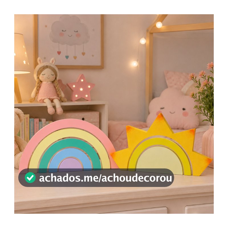 Decoração de Festa Infantil Arco-Íris e Sol MDF Tema Boho Rainbow Candy Colors