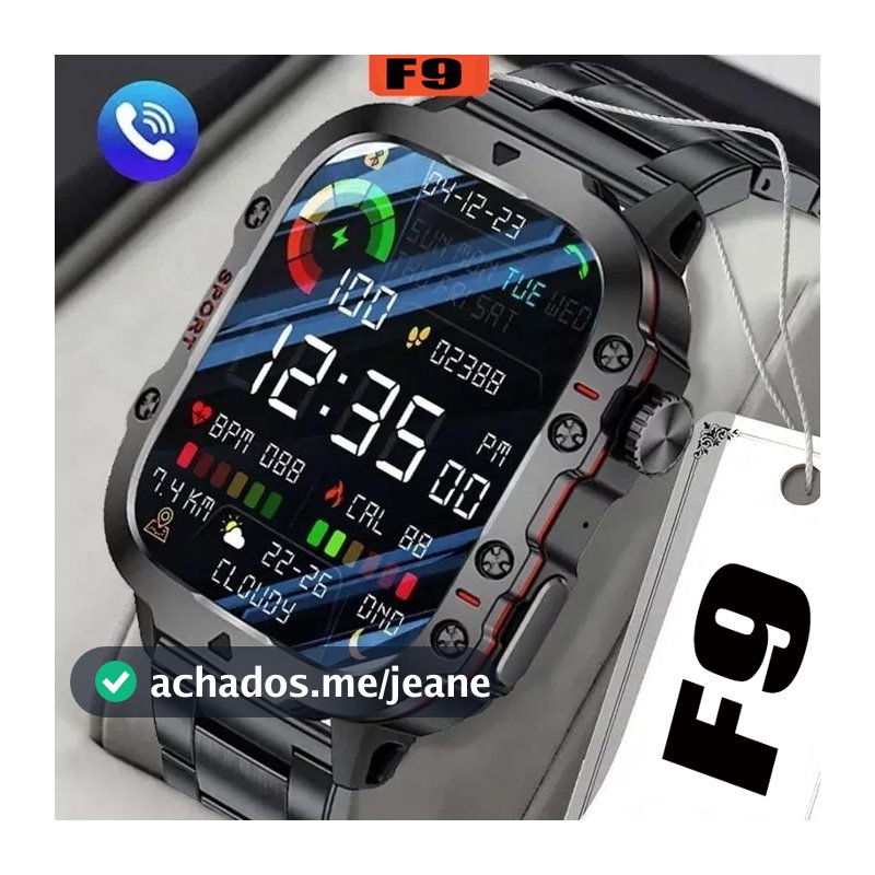Relógio inteligente F9 2026 com Bluetooth para chamadas, relógio esportivo e frequência cardíaca