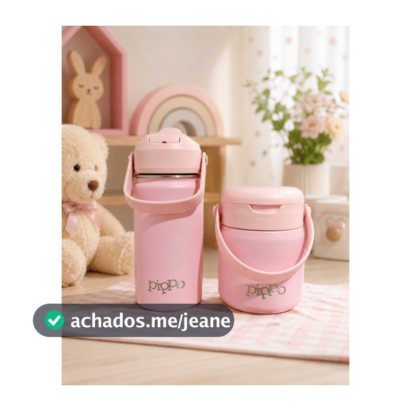 Kit Térmico Infantil Inoxidável com Garrafa Térmica + Pote Térmico c/ Colher Dobrável Inoxidável