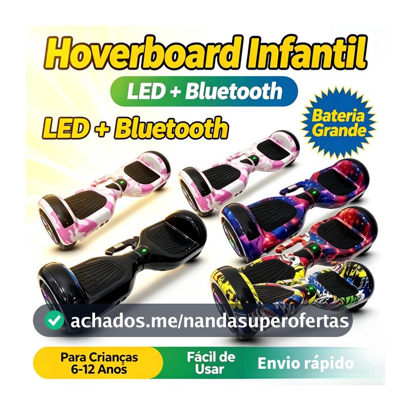 Hoverboard Overboard Skate Elétrico 6,5' Polegadas com Luz LED e Bluetooth -P10