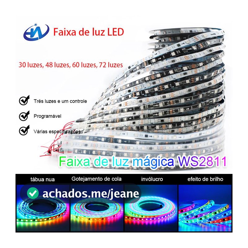 WS2811 5m RGB 5050 Alto Brilho Fita LED Meteoro Controle Som/Remoto Iluminação Ambiente
