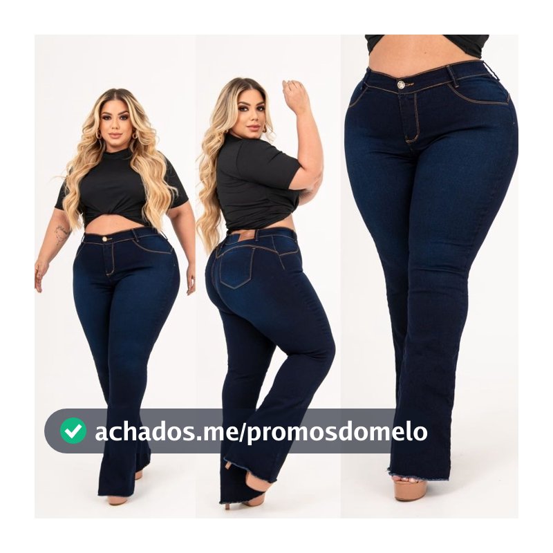 Calça Jeans Flare Plus Size Feminina Com Lycra (Elastano) Cintura Alta Empina Bumbum Moda Premium