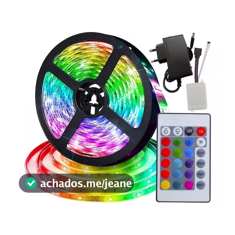 KIT Fita Led Rgb 3528 Colorida 5m + Controle+Fonte 300 Led Decoração Casa Loja Gesso Teto Sanca Vitrine