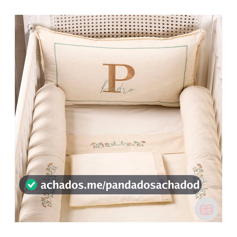 Kit Berço Americano Linho Personalizado Nome Ramos Verde Enxoval Bebe Menino Brubrelel