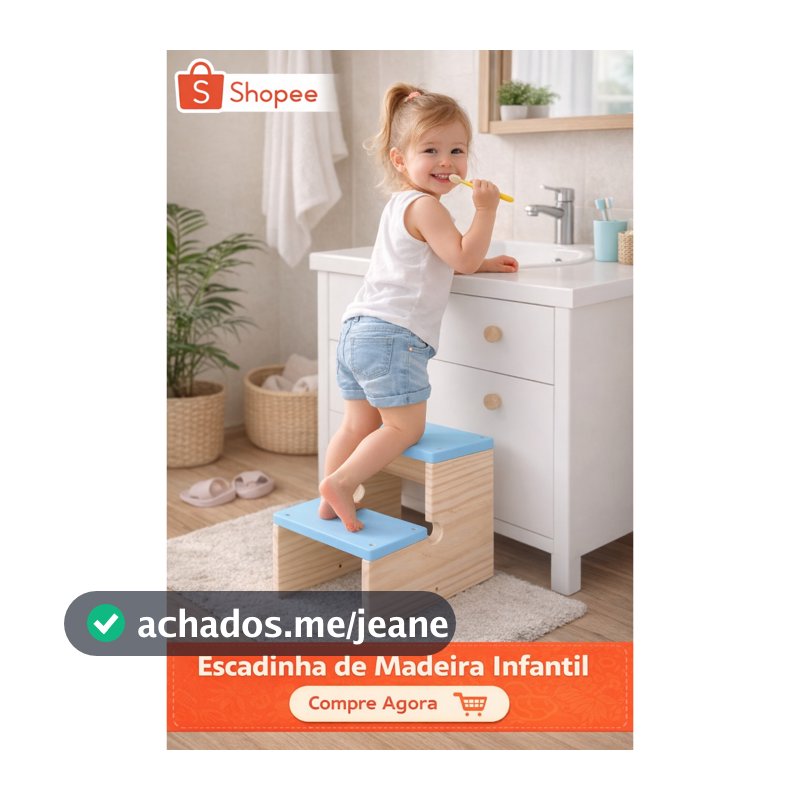 Escadinha Infantil e Adulto 2 Degraus em Madeira|  Auxiliar Antiderrapante