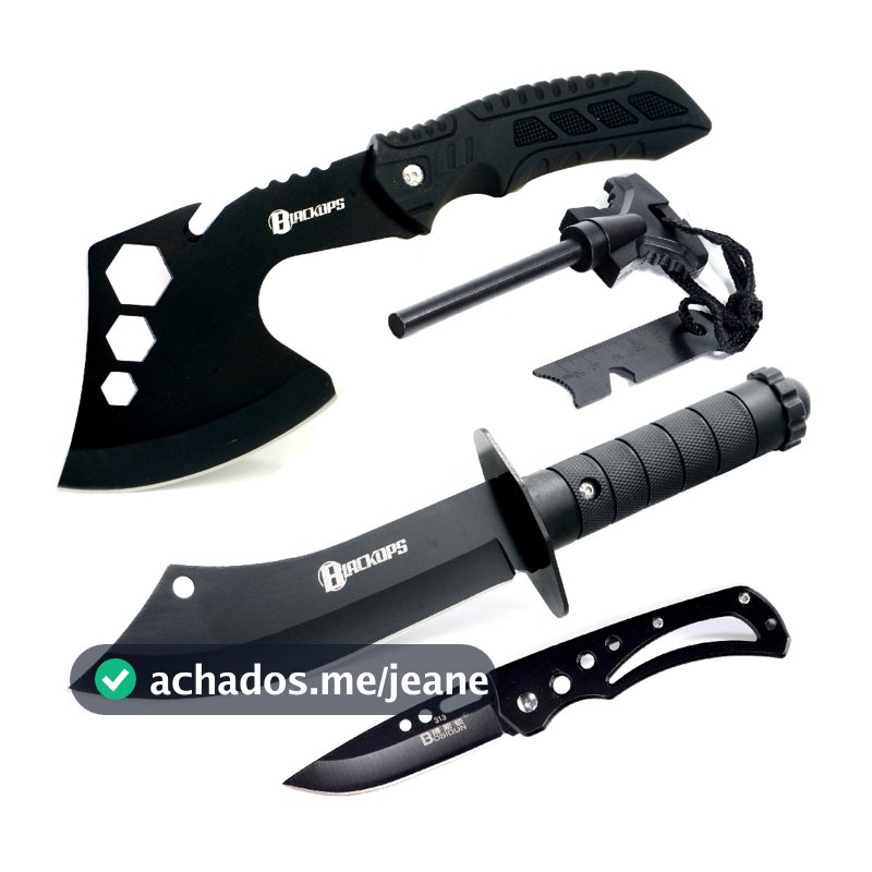 Machado Tático Viking Militar Camping Sobrevivência K-A03+Faca THY-13+Canivete KN-5+ Pederneira