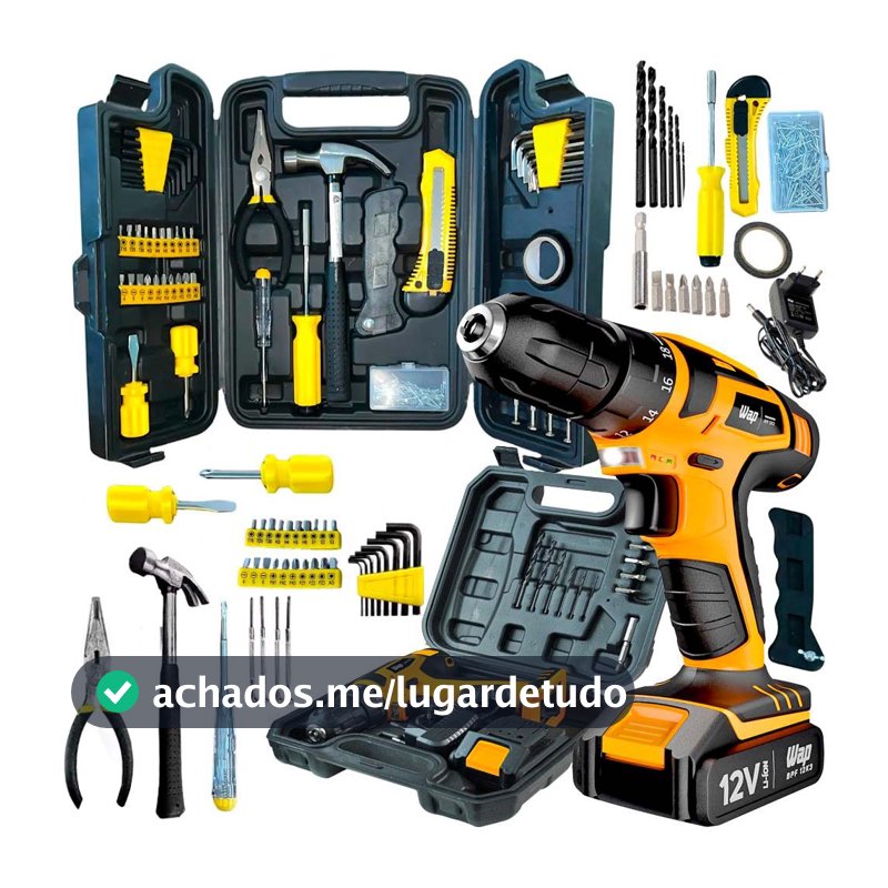 Kit Ferramentas Parafusadeira e Furadeira a Bateria WAP 12K3 e Maleta com Jogo de 200 Peça Titanium