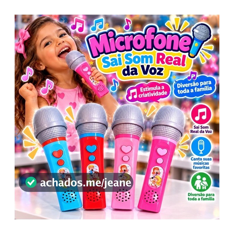 Microfone Infantil Para Criança de Brinquedo de Plástico  sai Som da Voz Karaokê