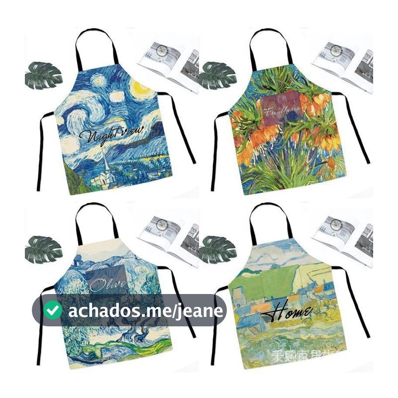 Avental Avental Van Gogh Pintura A óleo Pintura doméstica Cozinha Cozinha Restaurante Macacão de cintura Macacão Grafite Avental de cozinha com Pocket Style 5 /4