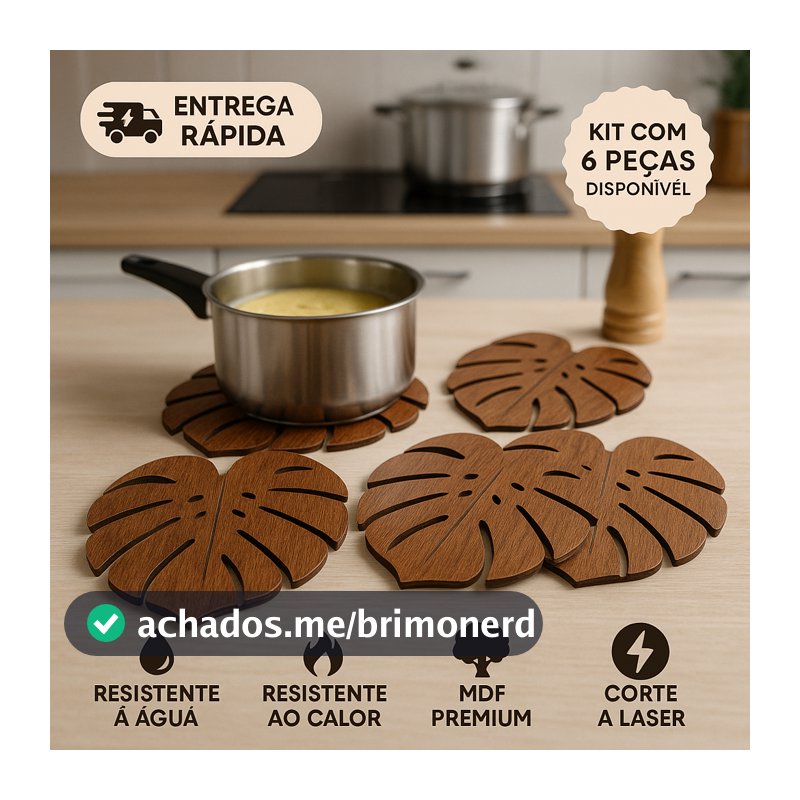 kit Descanso Apoio Suporte de Panela quente OU Porta Copo Proteção Pratos Jarras Suco Café Decoração Casa Cozinha Mesa