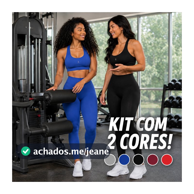 Kit 2 Conjuntos Fitness Feminino Top + Calça Legging Cintura Alta Tecido Grosso