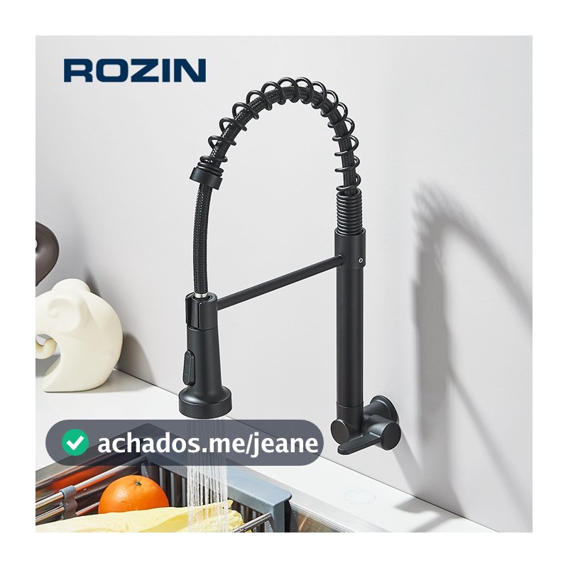 Torneira Cozinha Gourmet Com Pulverizador Extensão,Preta Montada Na Parede Torneiras De Água Fria