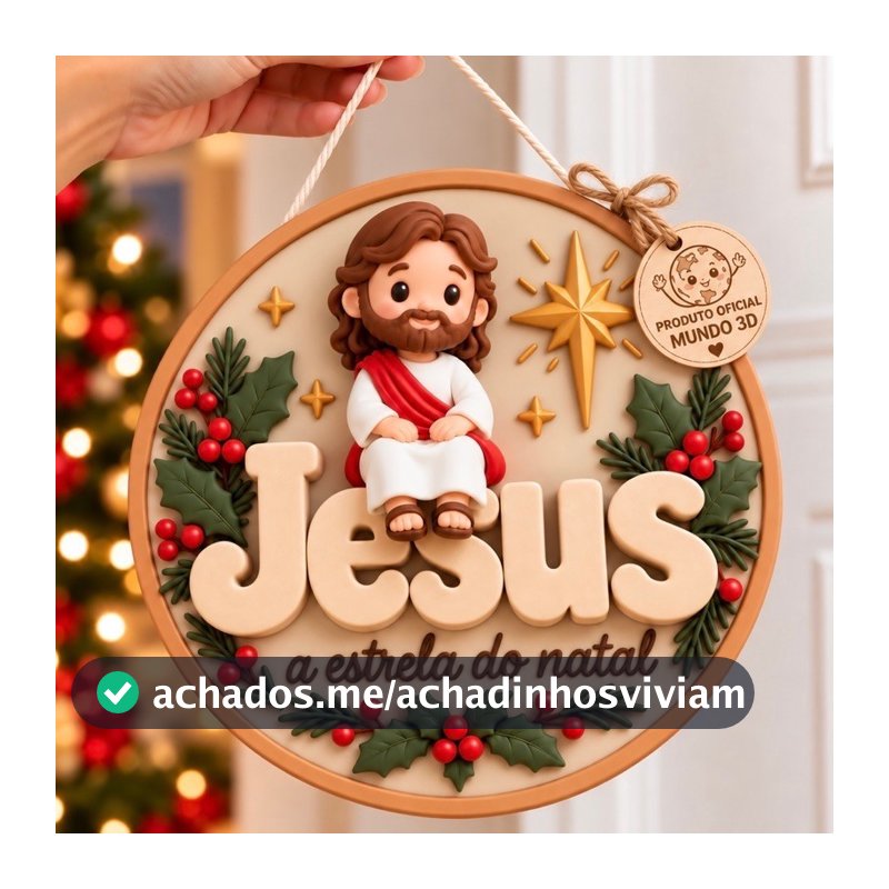 Guirlanda Decoração de Natal MDF Mini Jesus Efeito 3D Enfeite de Natal Plaquinha Decorativa Natalina Pendurar Porta m