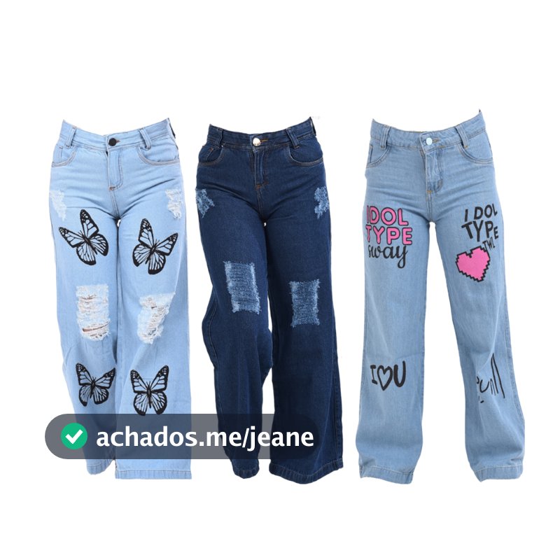 Kit 3 Calças Jeans Menina Wide Leg Infantil e Juvenil