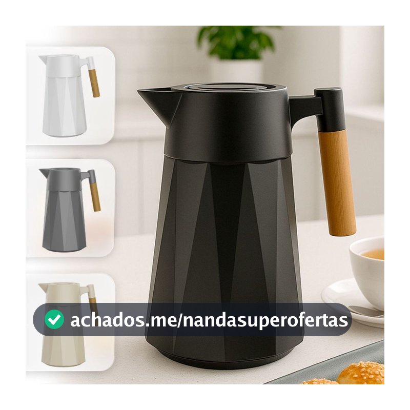 Garrafa Térmica Prisma 950 ml Para Chás/Café  Design Moderno Cabo Madeira