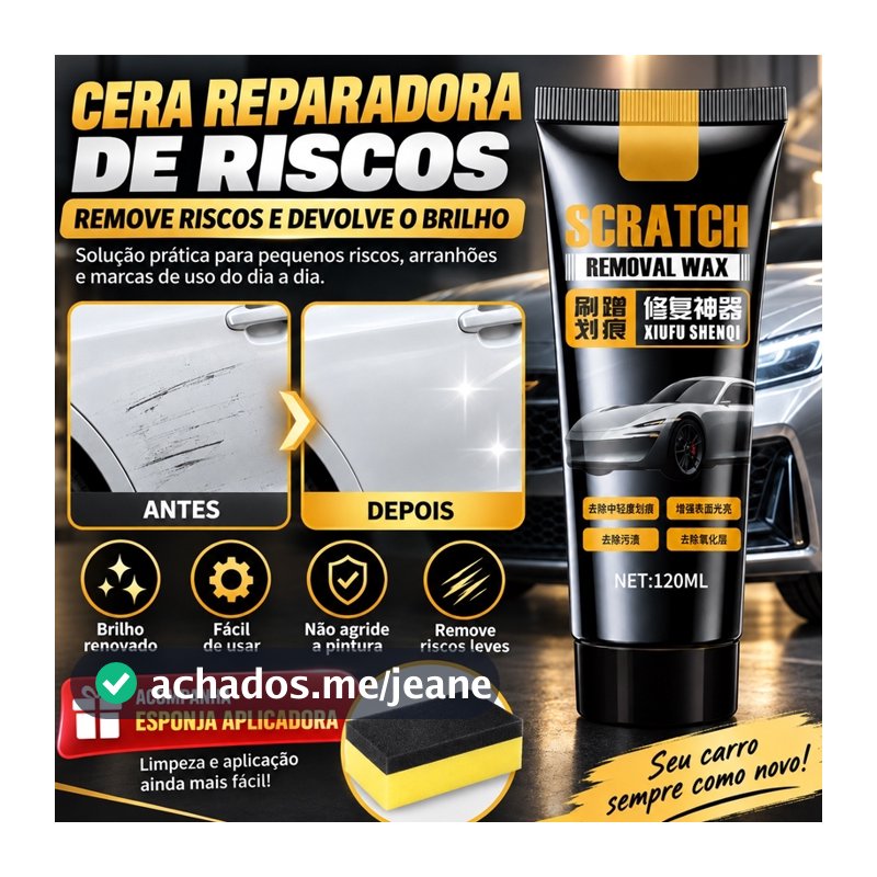 Kit Reparo de Arranhões para Carro com Cera Polidora e Aplicador - Polimento Automotivo