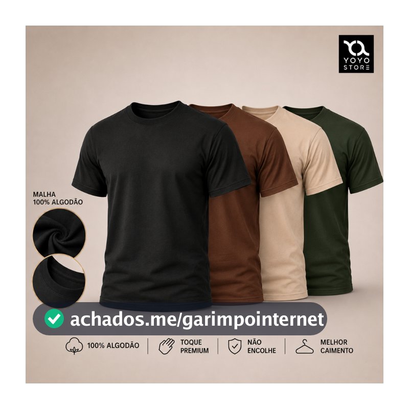 Kit 4 Camiseta Dia a Dia 100% Algodão Básica Premium Varias Cores Lisa Confortável Macia Leve Respirável P ao G3