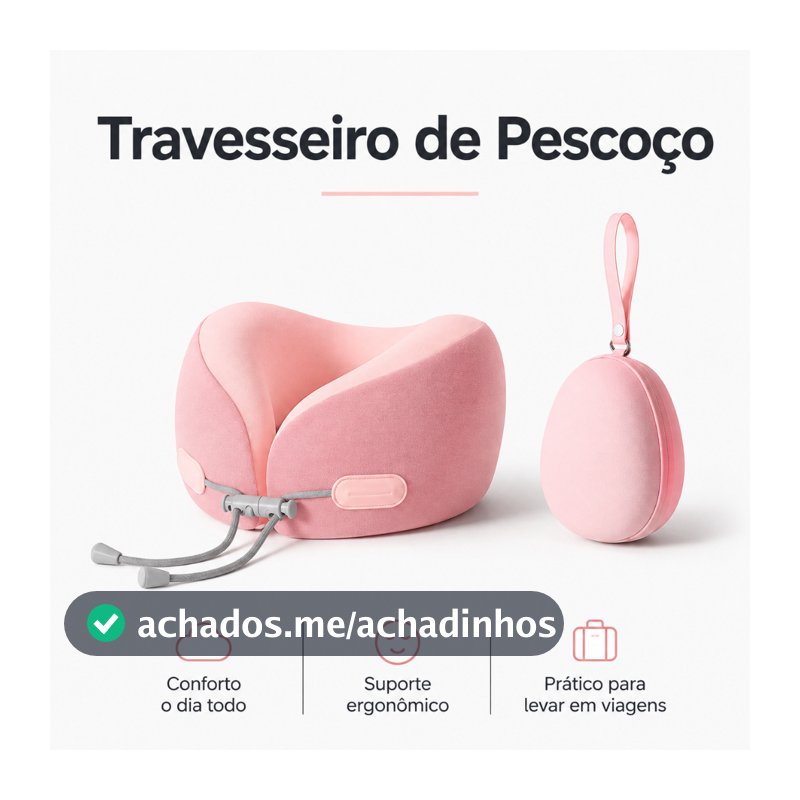 Travesseiro de Pescoço Tipo NASA com Estojo para Viagem Compacto Leve