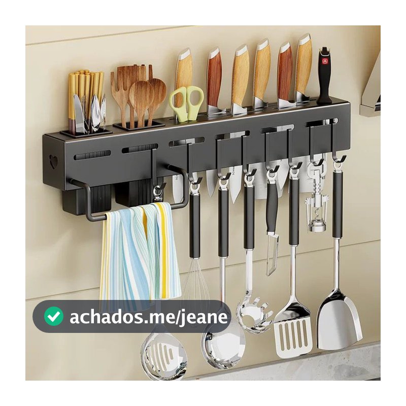 Suporte De Cozinha Para Armazenamento De Facas 8 Ganchos 2 Porta Talheres 1 Porta Toalha