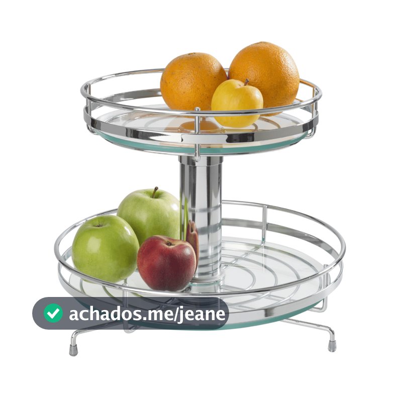 Fruteira Redonda Dupla De Vidro Giratória Cromada Para Bancada Mesa Frutas Legumes