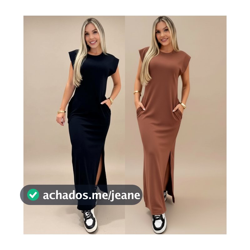 Vestido longo casual básico feminino ribana manga canelada muscle fashion gringa preto marrom