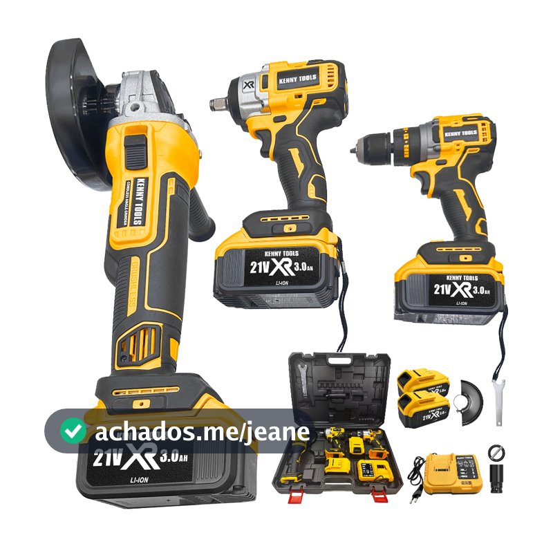 Kit 2 Em 1 Esmerilhadeira portátil 21V Chave de Impacto + Parafusadeira Impacto Angular e caixa 2 baterias
