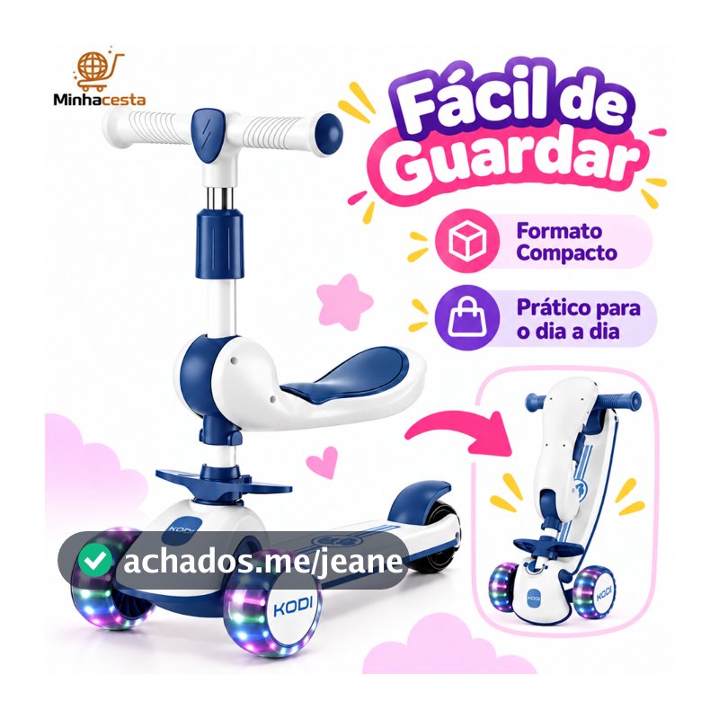 Patinete Infantil 3 Rodas De Led Musical e Guidão Ajustável Scooter Crianças Para Crianças Até 50kg-P15