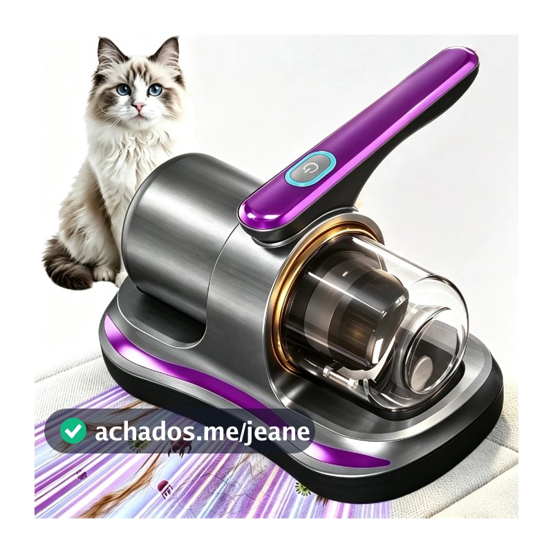 Aspirador Anti‑Ácaros Sem Fio Portátil Recarregável USB, Remove Pó, Ácaros e Pelos de Pet, para Colchão e Sofá