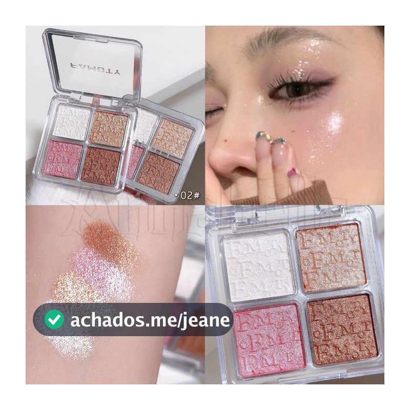 Paleta De Pó Destacador-Cor Champagne Iluminador De Contorno-Impermeável Duradouro-4 Cores Diamante Brilhante
