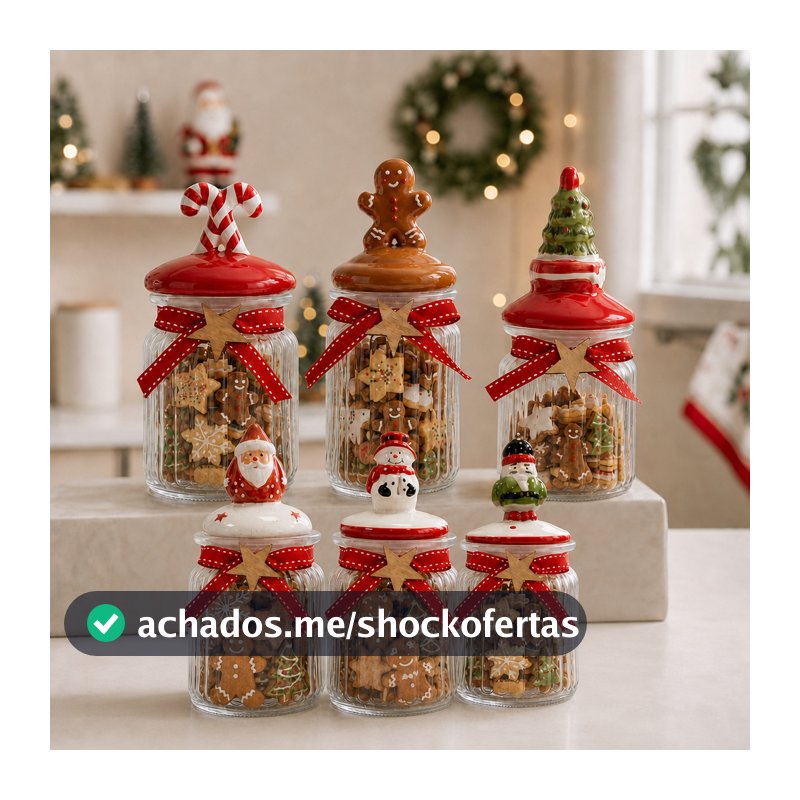 Potes de Vidro Natalinos 300mL - Porta Mini Biscoitos Porta Doces Bomboniere Decoração de Natal com Tampa Decorada