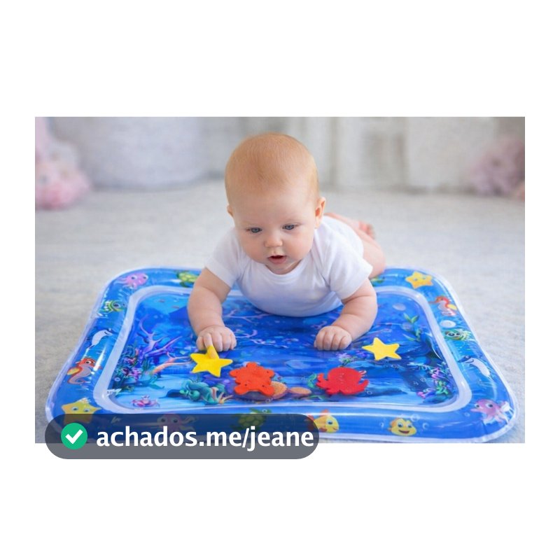 Tapete Sensorial Inflável e Água Bebê Tummy Time e Pet Azul Quadrado e Redondo Infantil