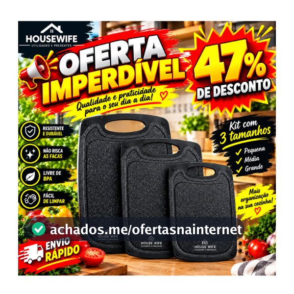 Kit 3 Tábuas de Corte Antiderrapante Cozinha Churrasco Frutas Carnes Legumes Oferta Do Mês