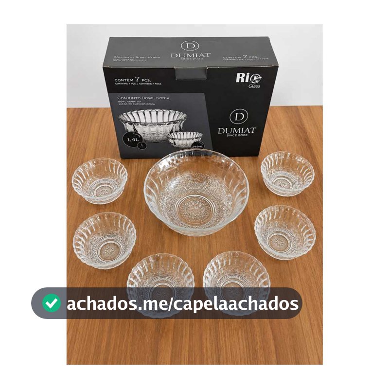 Conjunto de sobremesa Bowl de Vidro Dumiat Konia 7 Peças Rio Glass – Tigela Grande 1,4L + 6 Bowls 245ml