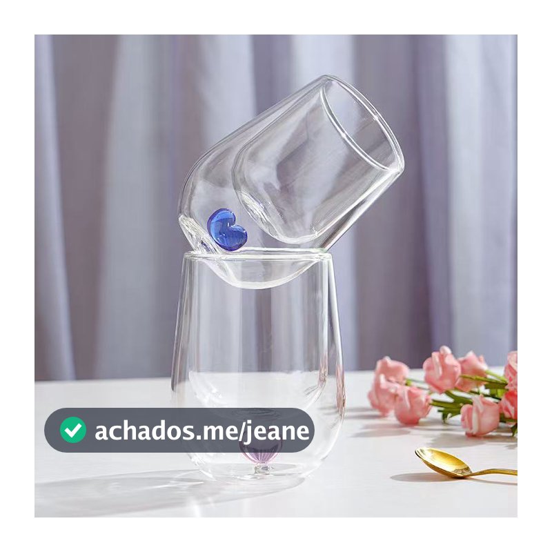 Copo vidro duplo com coração de vidro no fundo 200ml