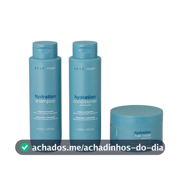 Kit Braé Stages Hydration Shampoo, Cond 250ml e Máscara 200g