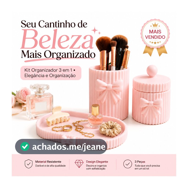 kit 3 organizadores de mesa porta pincéis de maquiagem - algodão - bijuterias - acessorios
