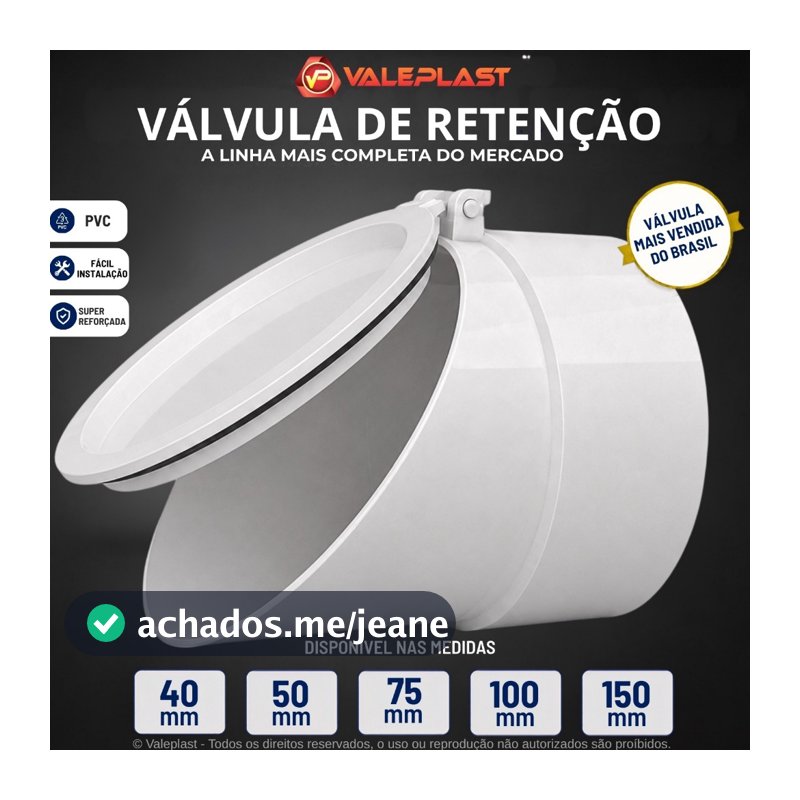 Válvula Retenção Esgoto 40 50 75 100mm 150mm Branca Anti Odor Anti Insetos Anti Refluxo Rede Sanitária Valeplast