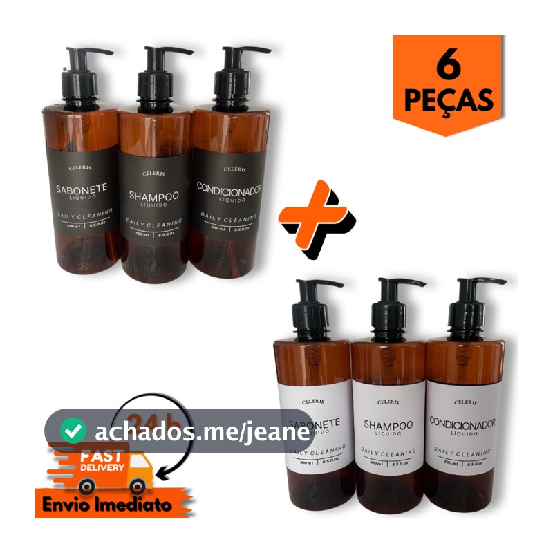 Kit 6 Dispensers Âmbar 500ml com Válvula Pump – Sabonete, Shampoo, Condicionador | Dispenser para Banheiro | Minimalista