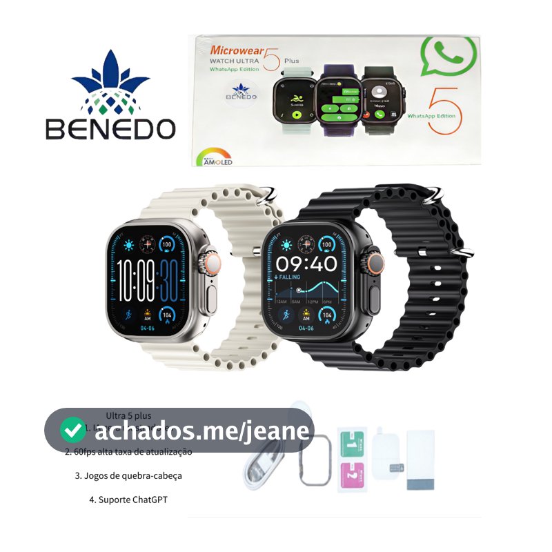 Smartwatch Microwear U5 Plus 49mm Séries 11 2026 2 Pulseiras Amoled IP68 À Prova D'água GPS 1GB