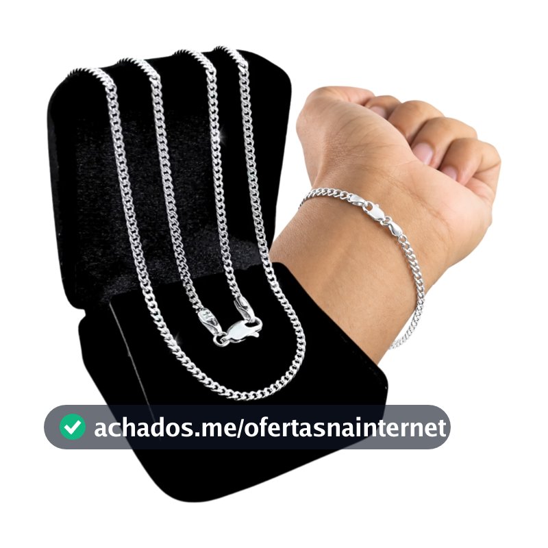 Kit Corrente + Pulseira Cordão Colar Masculino Prata 925 Grumet Fina 2mm Escama De Peixe 70cm 60cm