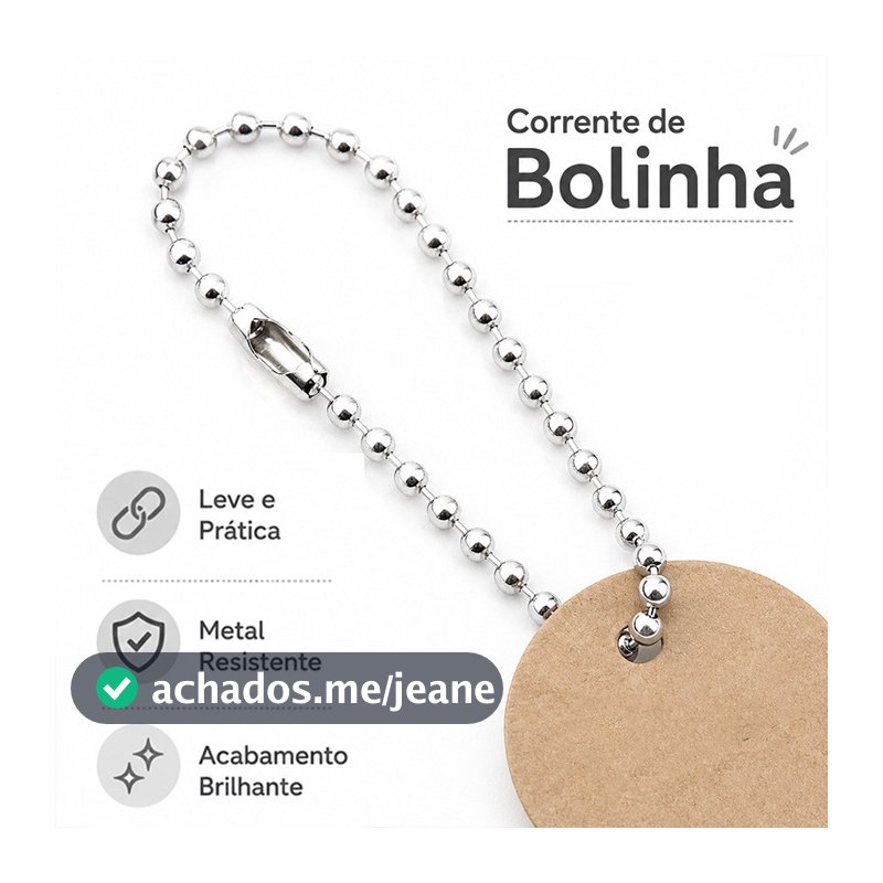 50 Corrente de Bolinha 10cm 2,4mm Canoa Tag para Chaveiro Colorido Prata Dourado