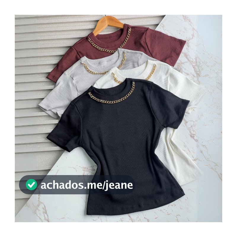 Blusa Feminina Ribana Canelada Escritório Algodão Social Elegante com Detalhe de Corrente